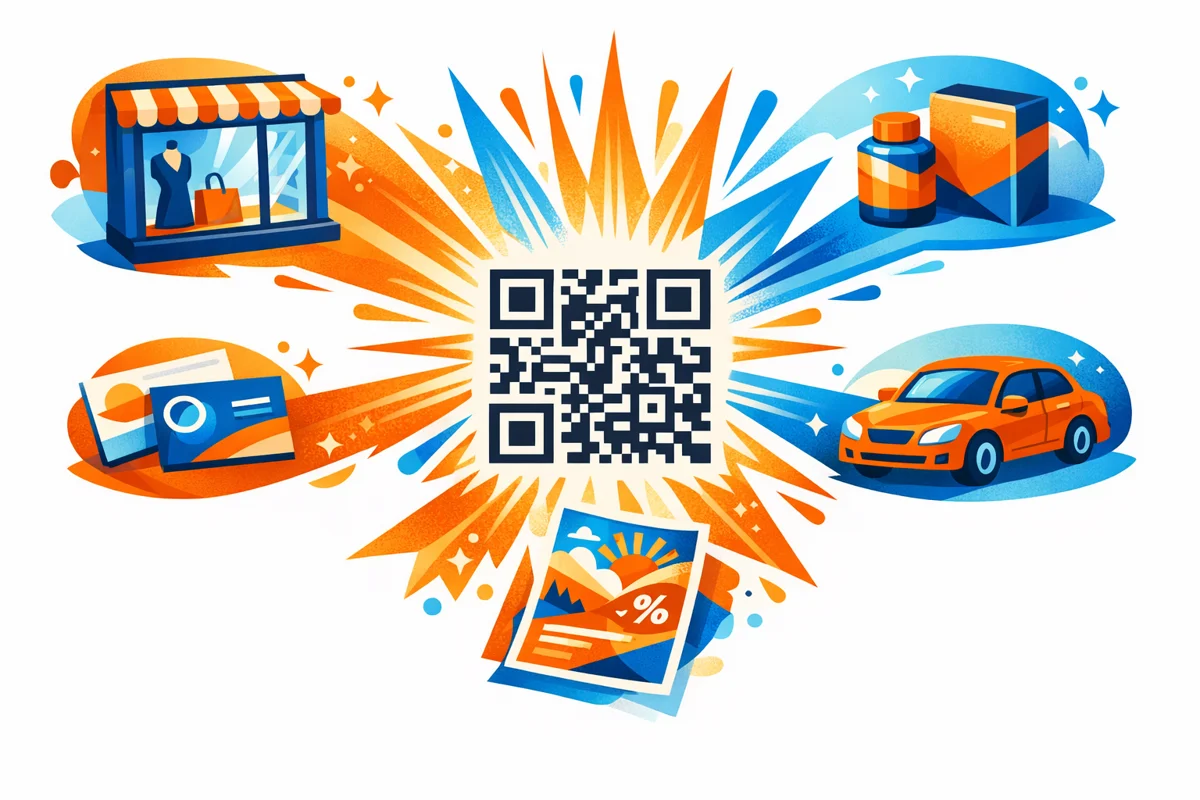 QR-Code im Schaufenster, auf Flyern, auf Produkten